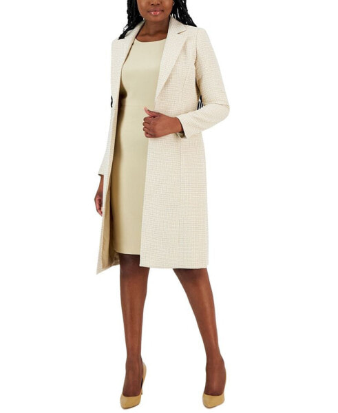 Tweed Topper Jacket and Crewneck Sheath Dress Suit, Regular and Petite Sizes