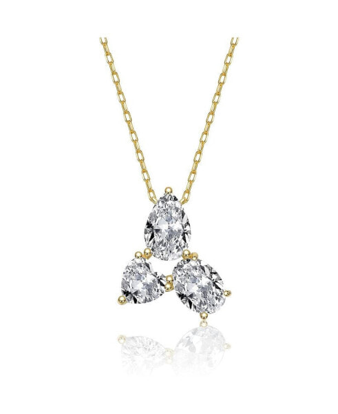 Sterling Silver Cubic Zirconia Mixed-Cut Trio Cluster Pendant Necklace