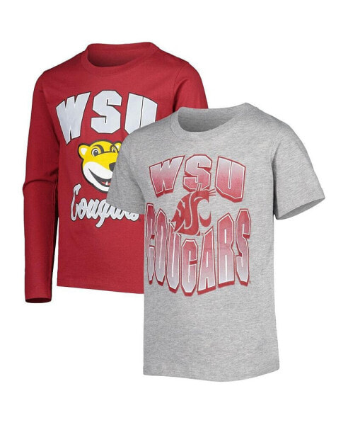 Big Boys Crimson, Heather Gray Washington State Cougars Game Day T-shirt Combo Pack