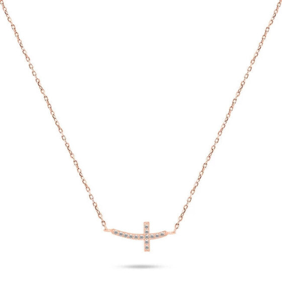 Bronze necklace Cross with zircons NCL57R