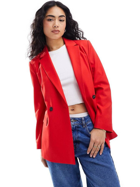 Stradivarius oversized tailored blazer in red 