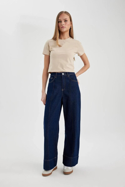 Wide Leg Yüksek Bel Geniş Paça Crop Jean Pantolon C3840ax24sp