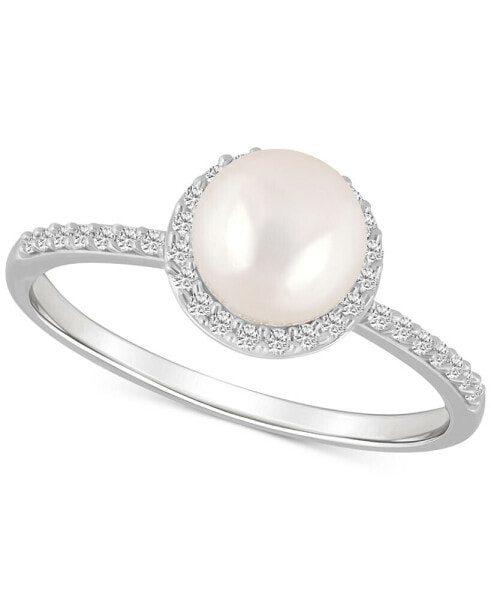 Cultured Freshwater Pearl (7mm) & Lab-Grown White Sapphire (1/5 ct. t.w.) Halo Ring in 10k White Gold