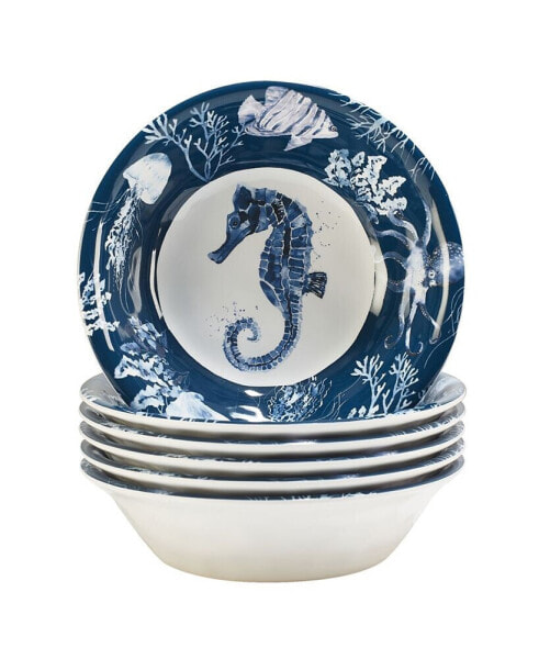 Sea Life Set of 6 All Purpose Bowl 7.5" x 2", Service For 6