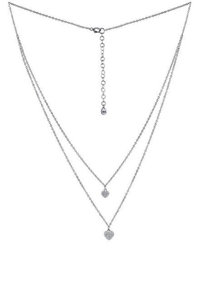 Double Silver Heart Pendant Necklace with Brilliance Zirconia MSS165N