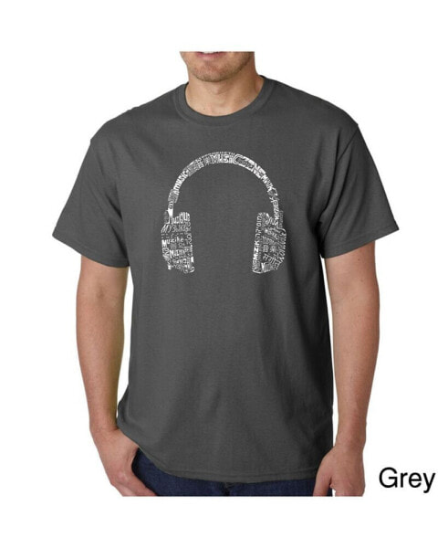 Mens Word Art T-Shirt - Headphones - Music in Different Languages