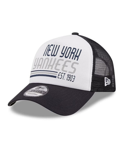 Men's White/Navy New York Yankees Stacked A-Frame Trucker 9Forty Adjustable Hat