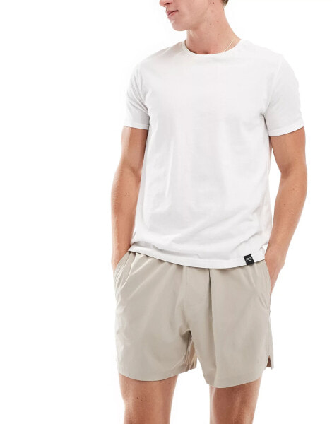 Hollister 5inch tonal logo nylon hybrid shorts in beige