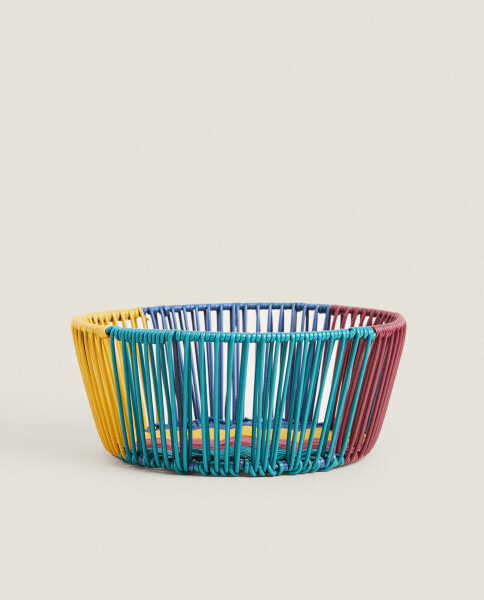 Multicoloured round woven basket