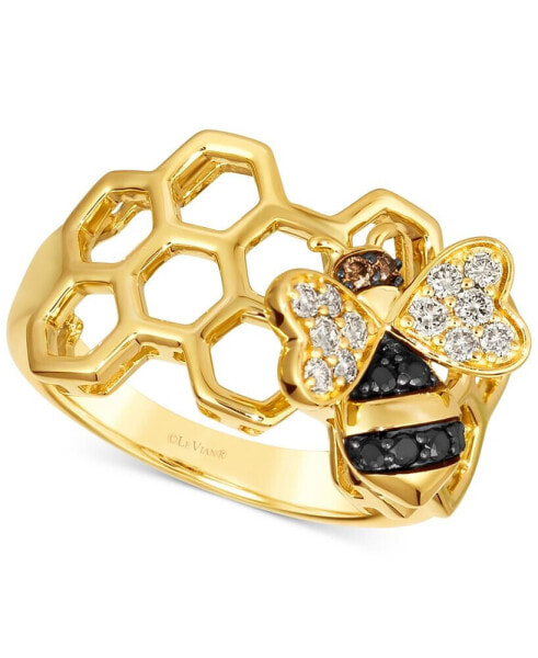 Multicolor Diamond Honeybee Honeycomb Ring (1/3 ct. t.w.) in 14k Gold