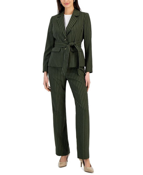 Women's Striped Belted Pantsuit, Regular & Petite Sizes