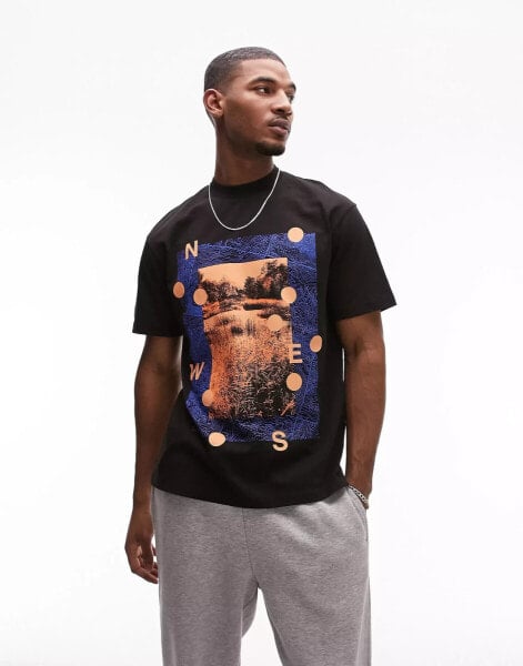 Topman oversized fit t-shirt with NESW front and back spine print in black