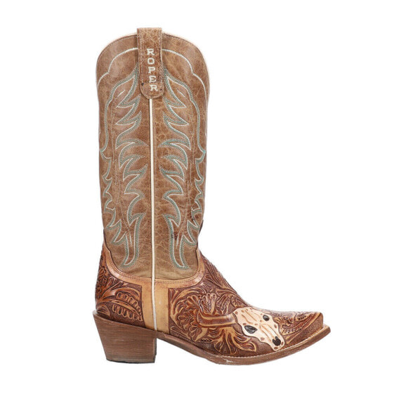 Roper Cattle Cate Handtooled Embroidered Snip Toe Cowboy Womens Brown Casual Bo