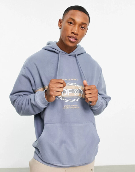 ASOS Dark Future oversized hoodie in polar fleece with logo and taping stripe detail in stone blue