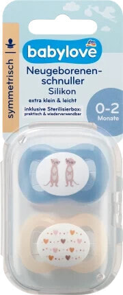 Schnuller für Neugeborene symmetrisch, Silikon, blau/creme, 0-2 Monate, 2 St