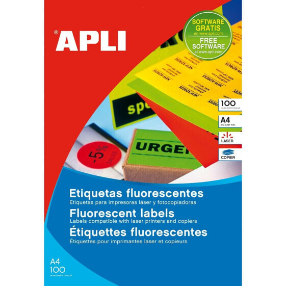 Этикетки для принтера Apli Fluor Красный 100 листов 64 x 33,9 мм