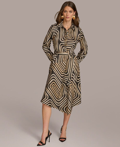 Donna Karan Women's Printed Button-Front Belted Dress