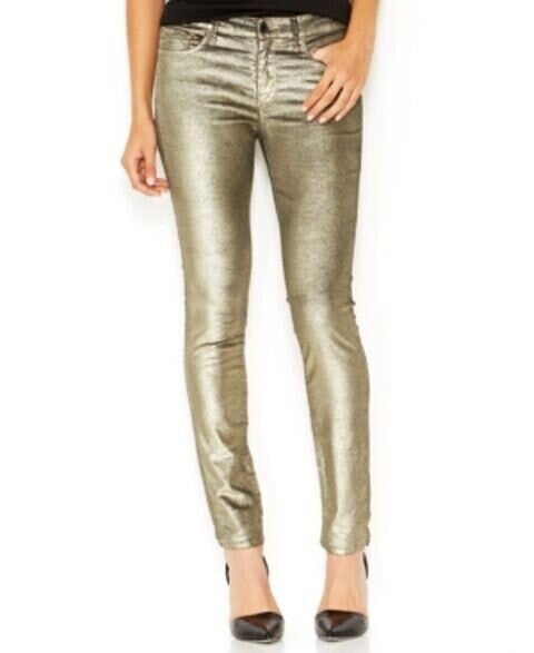 Rachel Roy Women's New Foiled Skinny Jeans Black Metallic Gold 24