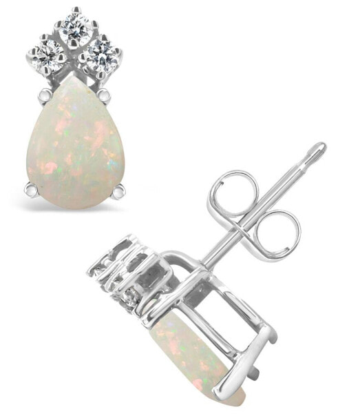 Opal (3/4 ct. t.w.) and Diamond (1/8 ct. t.w.) Stud Earrings in 14K Yellow Gold or 14K White Gold
