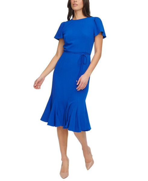 Women's Crepe Trumpet-Skirt Midi Dress