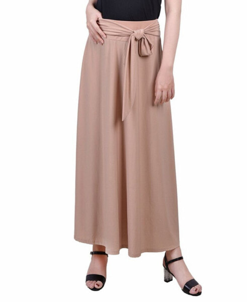 Petite Solid Maxi Skirt with Sash Waist Tie