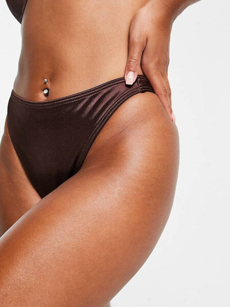 South Beach high waist bikini bottom in high shine brown 
