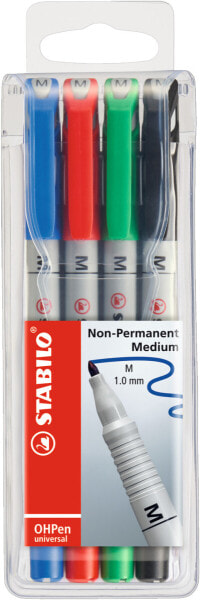 STABILO OHPen - 4 pc(s) - Black - Blue - Green - Red - Round - Medium - 1 mm - Water-based ink