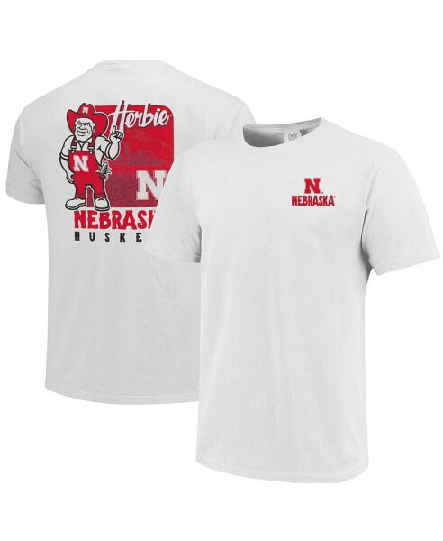 Men's White Nebraska Huskers Herbie Mascot T-shirt