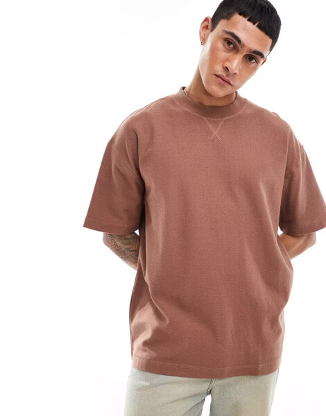 ASOS DESIGN oversized t-shirt with rib detailing in brown