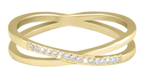 Gold-plated double steel ring with clear Gold zircons
