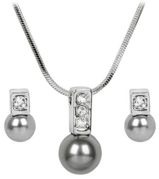 Elegant set of Pearl Caorle Gray necklace and earrings