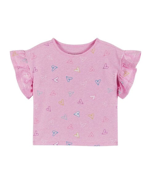 Toddler Girls Toddler/Child Heart Print Ruffle Sleeve Jersey Tee