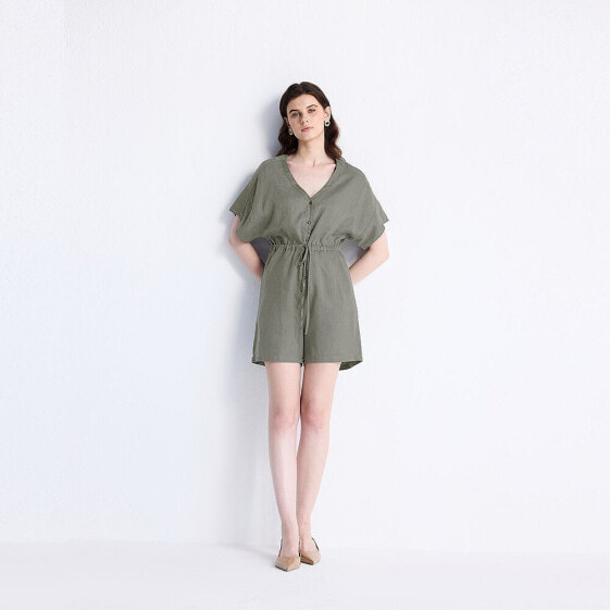 Women's V neck Drawstring Romper