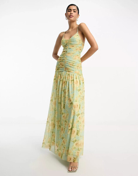 ASOS DESIGN cami ruched pleated maxi dress in floral print