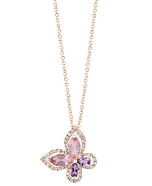 EFFY® Rose Quartz (1 ct. t.w.), Pink Amethyst (1/5 ct. t.w.), & Diamond (1/5 ct. t.w.) Butterfly 18" Pendant Necklace in 14k Rose Gold