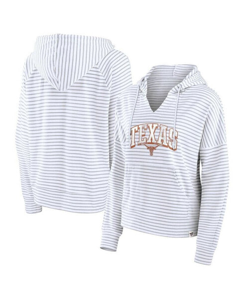 Women's White/Gray Texas Longhorns Arch Logo Striped Notch Neck Pullover Hoodie