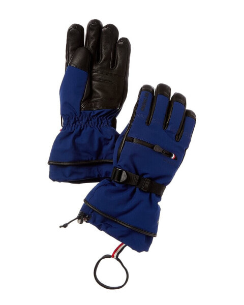 Moncler Leather-Trim Gloves Men's Blue M