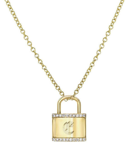 Zoe Lev diamond Accent Initial Lock Pendant Necklace in 14k Gold, 16" + 2" extender