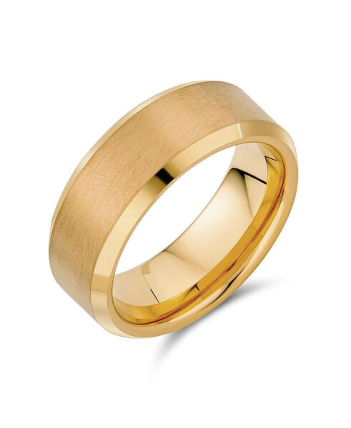 Wide Polished Beveled Edge Brushed Matte Couples Silver-Tone Titanium Wedding Band Ring For Men Comfort Fit 8MM