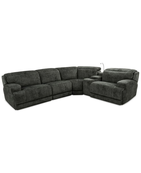 Sebaston 5-Pc. Fabric Sectional with 3 Power Motion Recliners and 1 USB Console, Created for Macy's