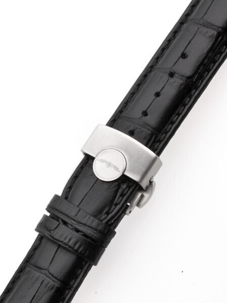 Ремешок для часов Watch strap Perigaum кожаный 22 х 175 мм черный серебряный со складной застежкой