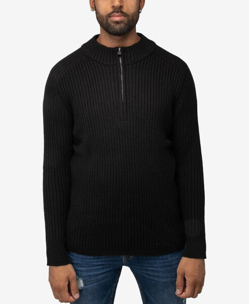 Men's Ribbed Mock Neck Quarter-Zip Sweater