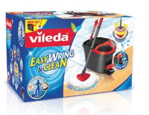 Швабра Vileda Easy Wring & Clean для ламината, плитки, дерева с насадкой из волокна серо-красная