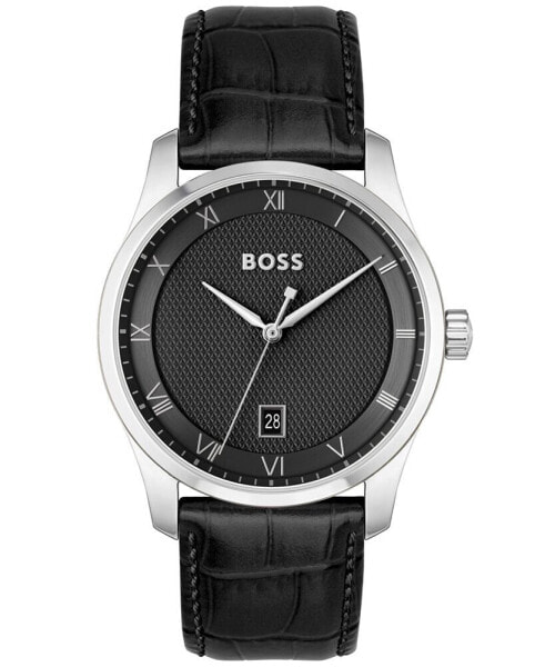 BOSS Men Principle Quartz Basic Calendar Black Leather Watch 41mm