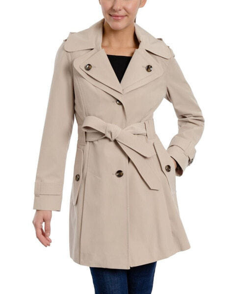 Women's Petite Single-Breasted Belted Trench Coat