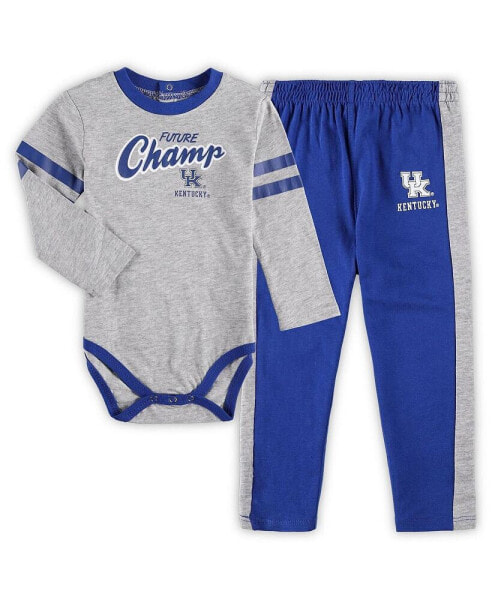 Infant Boys and Girls Heathered Gray, Royal Kentucky Wildcats Little Kicker Long Sleeve Bodysuit and Sweatpants Set