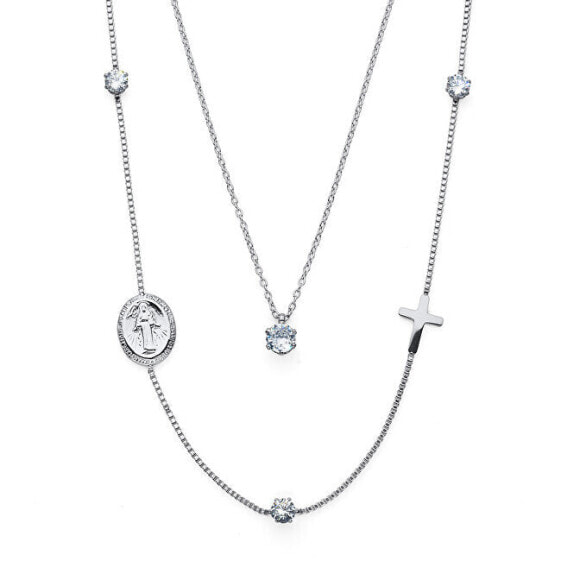 Double steel necklace with zircons Prayer 12260