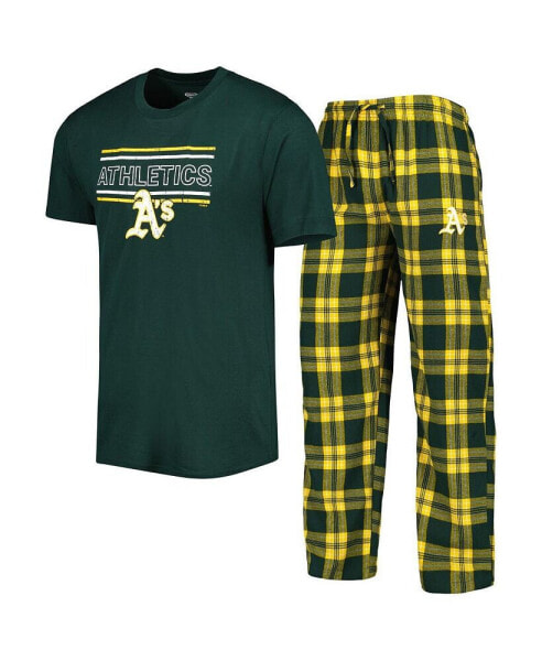 Men's Green and Gold Oakland Athletics Badge T-shirt and Pants Sleep Set