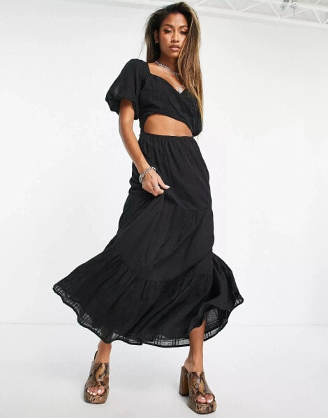 Reclaimed Vintage tie back maxi dress in black