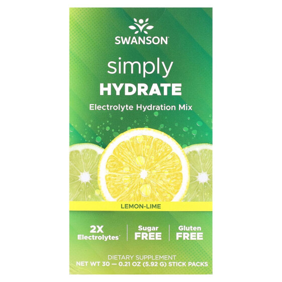 Спортивные электролиты Swanson Simply Hydrate, Lemon-Lime, 30 пакетиков по 5,92 г каждый